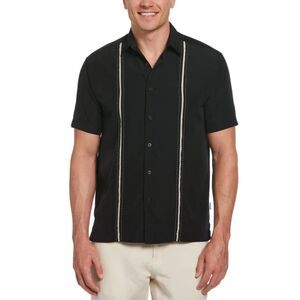 Cubavera Panel Shirt Mens XXL Black Viscose Blend Camp Short Sleeve Stitching